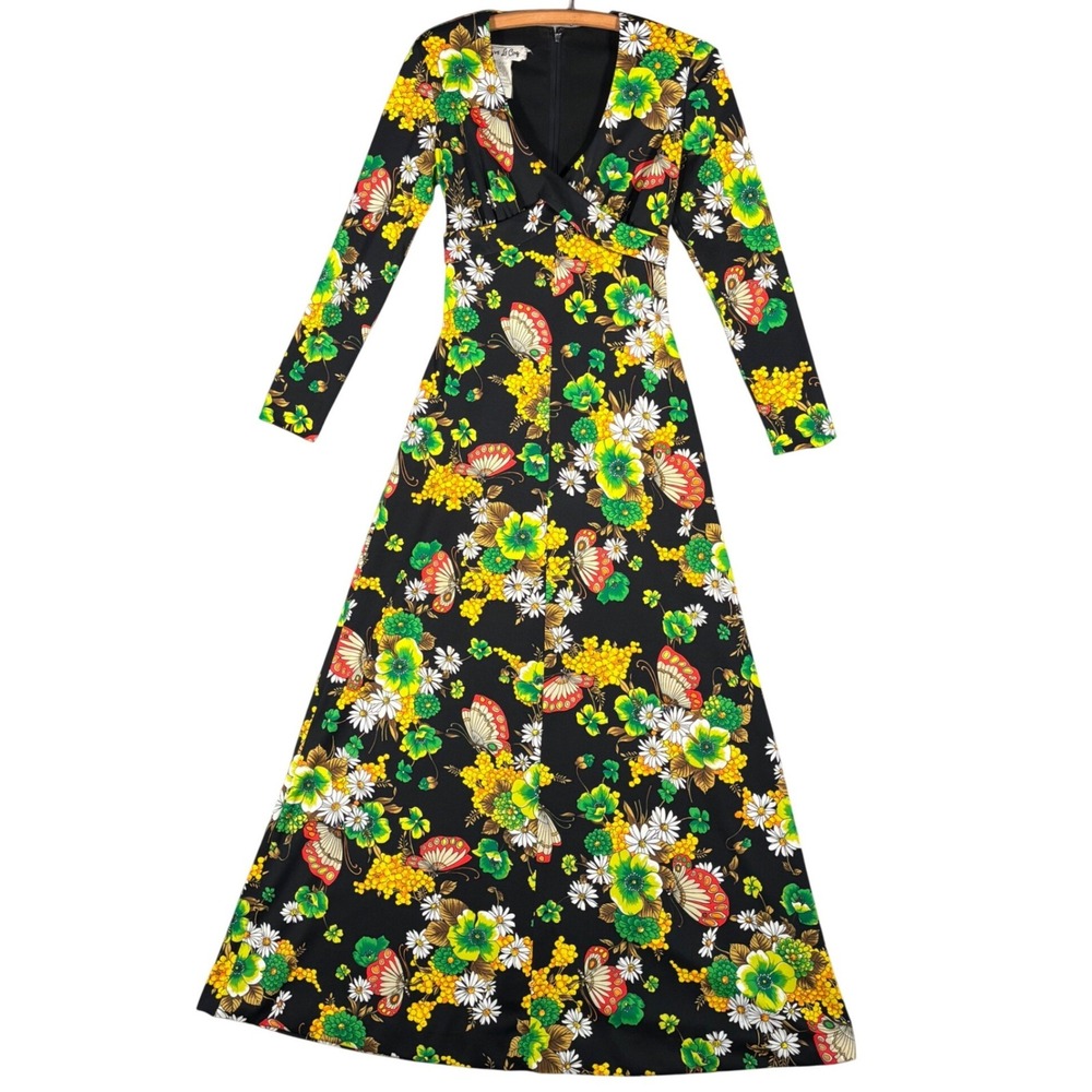 Vintage Eve Le Coq Babydoll Maxi Dress Fits M Butterfly Floral Print‎ MCM Boho